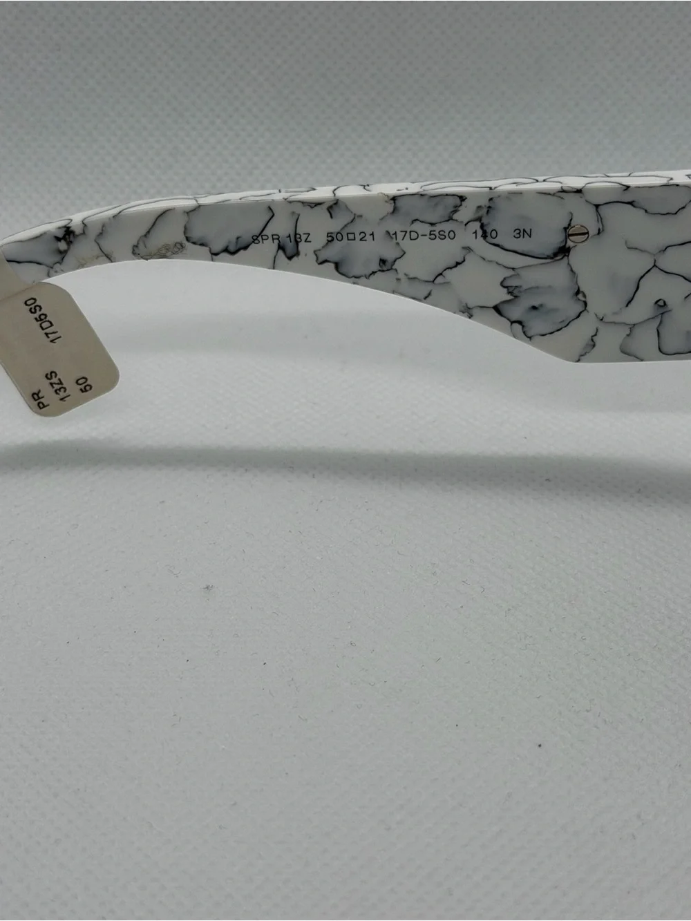 Prada White Marble Rectangular Sunglasses with Dark Lenses